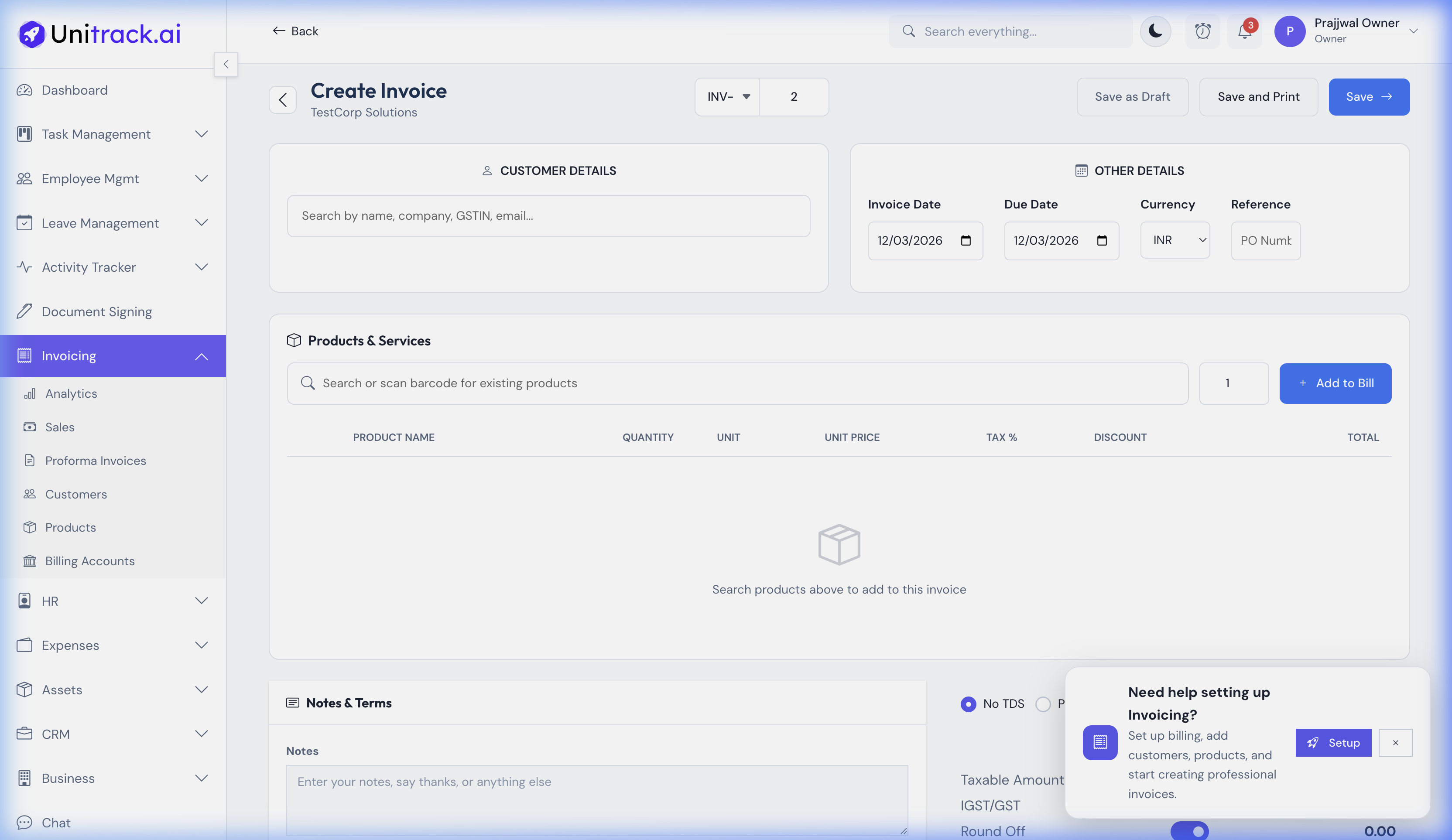 Invoice Creation Form