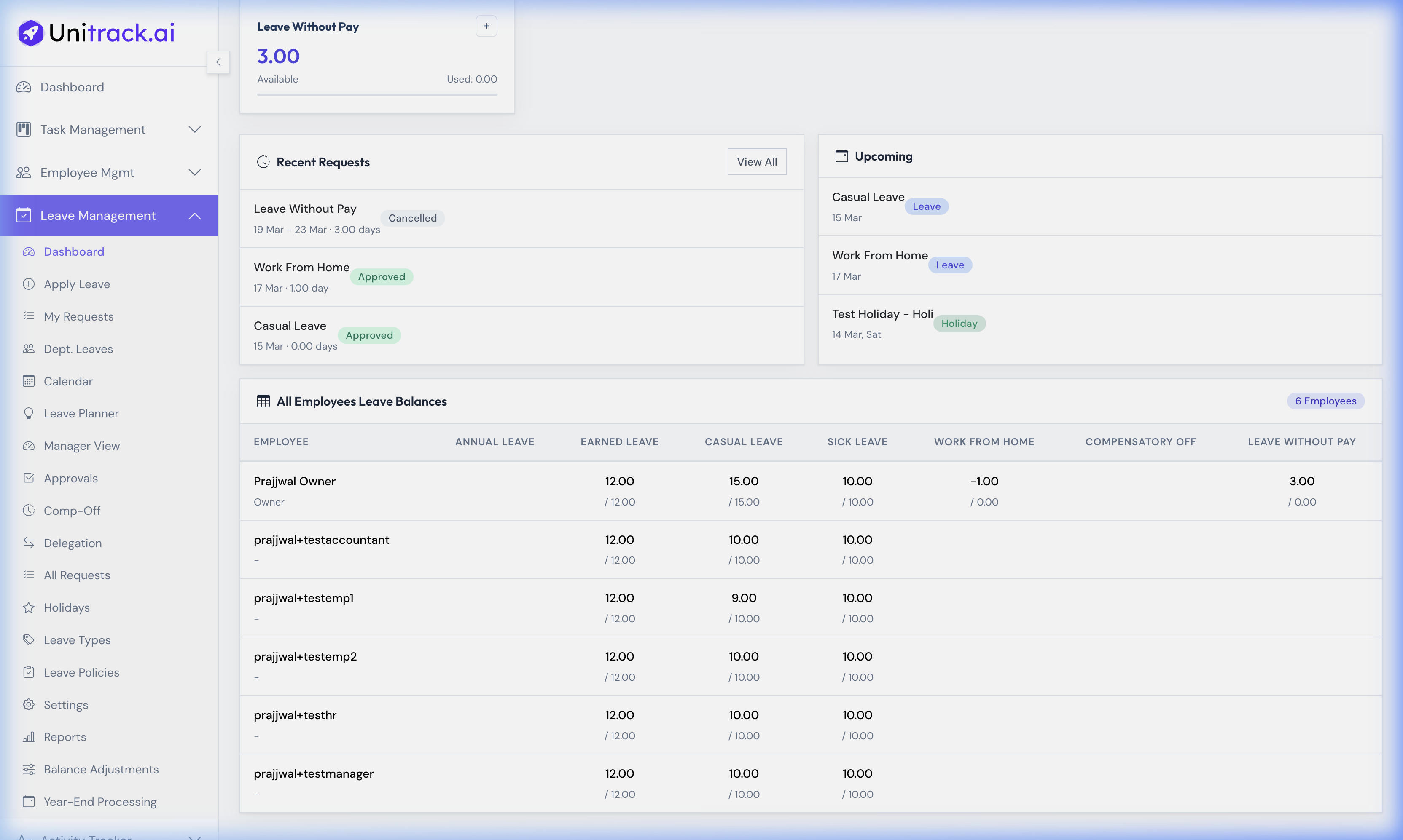 Leave Balances Admin View